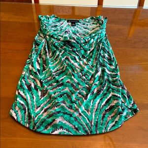 Green and Black Patterned Sleeveless Top. Very pretty draped neckline. New.